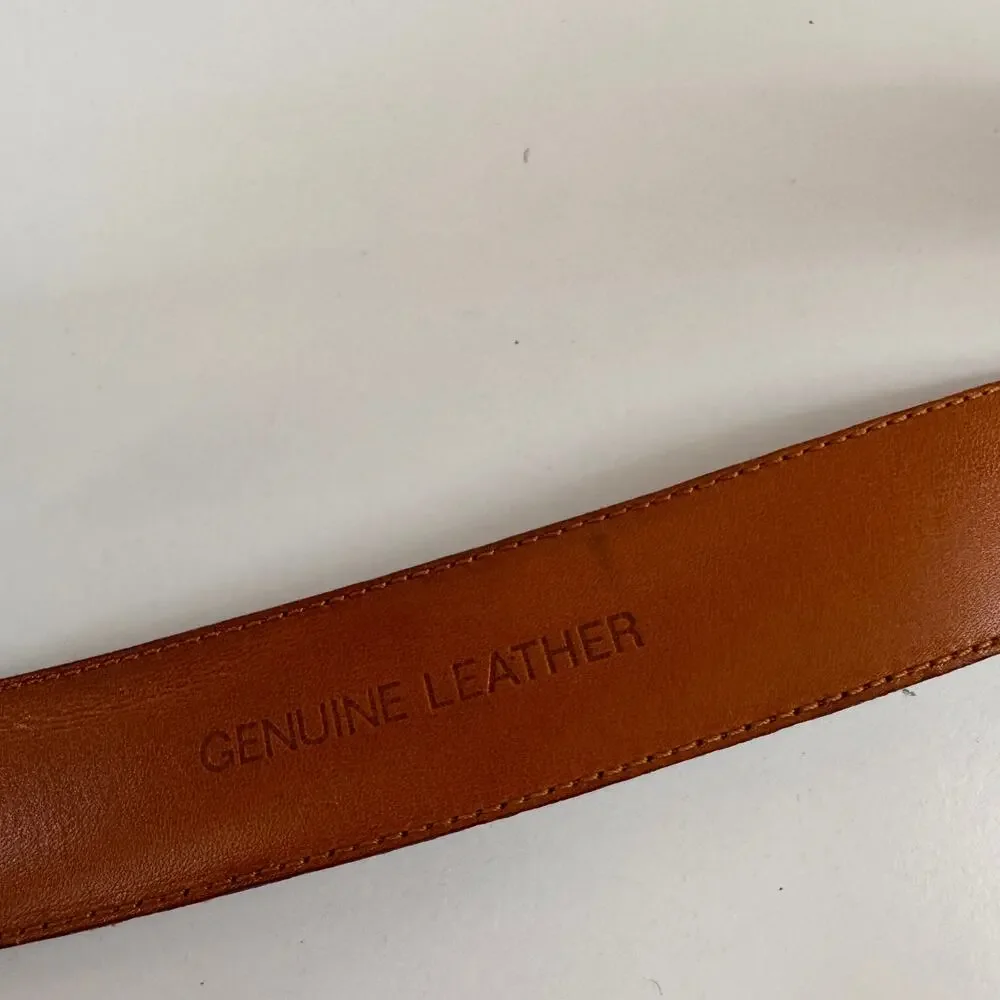 Vintage HUGO BOSS Calf Belt Brown Pebbled Leather Silver Buckle Size 100 USED